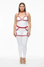 Plus Size Red Women's Leather Harness Set with Garter and Ring Details - SH478 - Image 2
