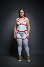 Plus Size Red Women's Leather Harness Set with Garter and Ring Details - SH478 - Image 4