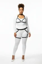 Plus Size Black Women's Leather Harness Set with Garter and Ring Details - SH478