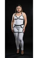 Plus Size Black Women's Leather Harness Set with Garter and Ring Details - SH478 - Image 3