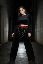 Plus Size Red Women's Belt with Ring Buckle and Chain Detail Leather Accessory - SH484 - Image 4