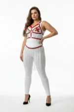 Plus Size White Skirt with Chain Detail Leather Body Accessory - SH496