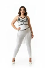 Plus Size Black Leather Skirt with Chain Detail and Matching Accessory - SH496