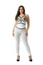 Plus Size Black Leather Skirt with Chain Detail and Matching Accessory - SH496 - Image 2