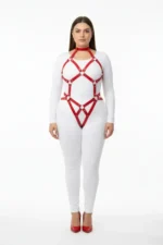 Plus Size Red Women's Harness Set Sexy Leather Accessory with Ring Detail - SH514 - Image 2