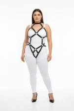 Plus Size Black Women's Harness Set with Leather Ring Detail Fantasy Body Accessory - SH514