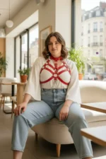 Plus Size Red Women's Belt, Harness Style Leather Body Accessory with Chest Detail - SH517 - Image 2