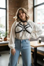 Plus Size Black Women's Leather Harness Body Accessory with Belt and Chain Detail - SH517 - Image 3