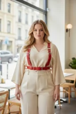 Plus Size Red Women's Belt, Thick Leather Harness Body Accessory - SH529