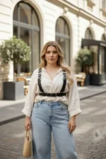 Plus Size Black Women's Belt Multi-Buckle Leather Harness Corset Design - SH529