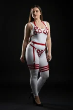 Plus Size Red Women's Leather Harness Set with Ring Detail and Garter, Fantasy Accessory - SH530 - Image 3