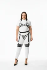 Plus Size Black Women's Leather-Look Harness Set with Garters