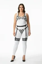 Plus Size Black Women's Leather-Look Harness Set with Garters - Image 2