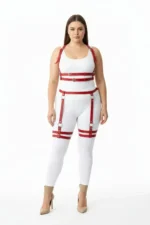 Plus Size Red Women's Leather Harness Set with Adjustable Ring Detail - SH537 - Image 2