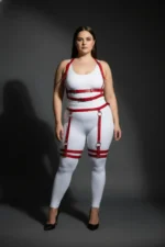 Plus Size Red Women's Leather Harness Set with Adjustable Ring Detail - SH537 - Image 4