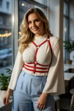 Plus Size Red Women's Leather Harness Accessory with Belt Corset Detail - SH543 - Image 5