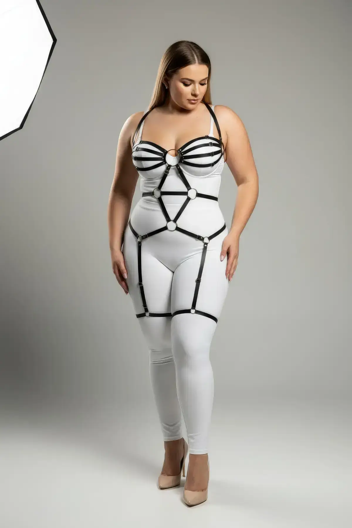 Plus Size Black Women's Leather Garter Harness Fantasy Body Accessory - SH568