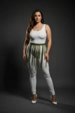 Plus Size Khaki Leather Skirt Accessory with Ring Detail - SH579 - Image 3