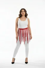 Plus Size Red Leather Skirt with Straps and Belt with Ring Detail - SH579