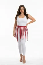 Plus Size Red Leather Skirt with Straps and Belt with Ring Detail - SH579 - Image 2