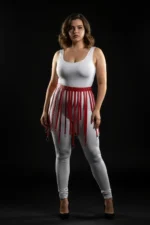 Plus Size Red Leather Skirt with Straps and Belt with Ring Detail - SH579 - Image 3