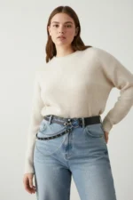 Plus Size Black Women's Belt with Chain Detail, Double Row Link Combination Belt - SH586 - Image 3