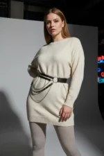 Plus Size Black Women's Belt with Chain Detail, Double Row Link Combination Belt - SH586 - Image 4