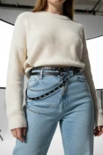 Plus Size Black Women's Belt with Chain Detail, Double Row Link Combination Belt - SH586 - Image 5