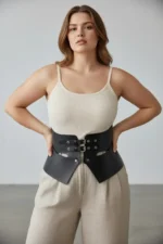 Plus Size Black Women's Leather Corset Belt for Slimming Waist Look - SH611 - Image 7