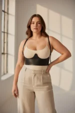 Plus Size Black Women's Leather Corset Design with Belt and Shoulder Straps - SH614 - Image 2