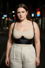 Plus Size Black Women's Leather Corset Design with Belt and Shoulder Straps - SH614 - Image 5