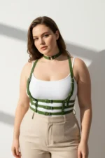 Plus Size Khaki Women's Leather Belt Multi-Buckle Harness Body Accessory - SH615 - Image 5
