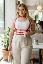 Plus Size Red Women's Leather Belt Harness Corset-Look Body Accessory - SH615