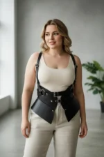 Plus Size Black Women's Leather Corset Belt with Shoulder Straps Waist Shaper - SH616 - Image 3