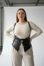 Plus Size Black Women's Leather Corset Belt with Shoulder Straps Waist Shaper - SH616 - Image 5