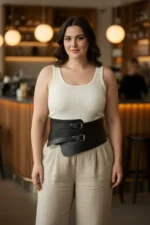 Plus Size Black Women's Leather Corset Belt with Double Buckle, Waist-Accurating - SH617