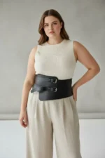 Plus Size Black Women's Leather Corset Belt with Double Buckle, Waist-Accurating - SH617 - Image 3