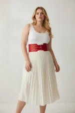 Plus Size Red Wide Belt with Multiple Buckle Corset Detail - SH618 - Image 2