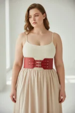 Plus Size Red Wide Belt with Multiple Buckle Corset Detail - SH618 - Image 3
