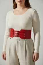 Plus Size Red Wide Belt with Multiple Buckle Corset Detail - SH618 - Image 5