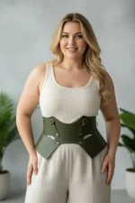 Plus Size Khaki Women's Belted Corset-Style Thick Leather - SH619 - Image 3