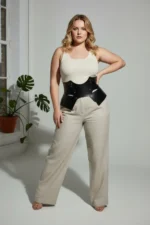 Plus Size Black Women's Belt Corset Style with Wide Leather Ring Detail - SH619 - Image 4