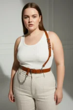 Plus Size Women's Genuine Leather Shoulder Strap Body Belt with Chain Detail - SH620 - Image 2