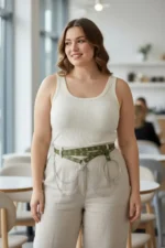 Plus Size Khaki Women's Belt with Chain and Link Detail, Trendy Model - SH621