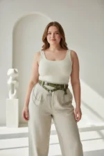 Plus Size Khaki Women's Belt with Chain and Link Detail, Trendy Model - SH621 - Image 2