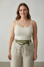 Plus Size Khaki Women's Belt with Chain and Link Detail, Trendy Model - SH621 - Image 3