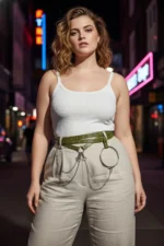 Plus Size Khaki Women's Belt with Chain and Link Detail, Trendy Model - SH621 - Image 6