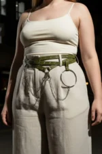 Plus Size Khaki Women's Belt with Chain and Link Detail, Trendy Model - SH621 - Image 7