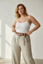 Plus Size Brown Women's Dress Set with Belt Chain Detail and Ring Embellished - SH621 - Image 6