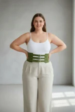 Plus Size Khaki Women's Belt Corset Style Three Buckle Wide Leather - SH624 - Image 4